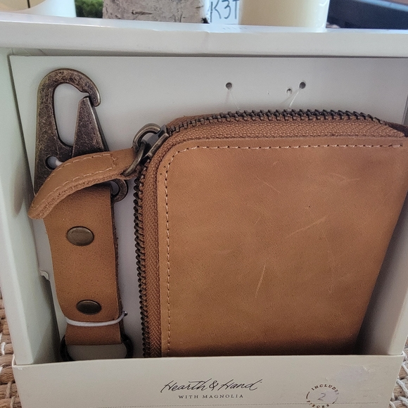 Magnolia Hearth & Hand Tan Leather Coin Wallet and Keychain Set - Picture 2 of 5
